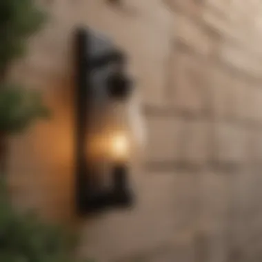 Elegant Outdoor Wall Sconce Elegant outdoor wall sconce casting a warm glow on a patio