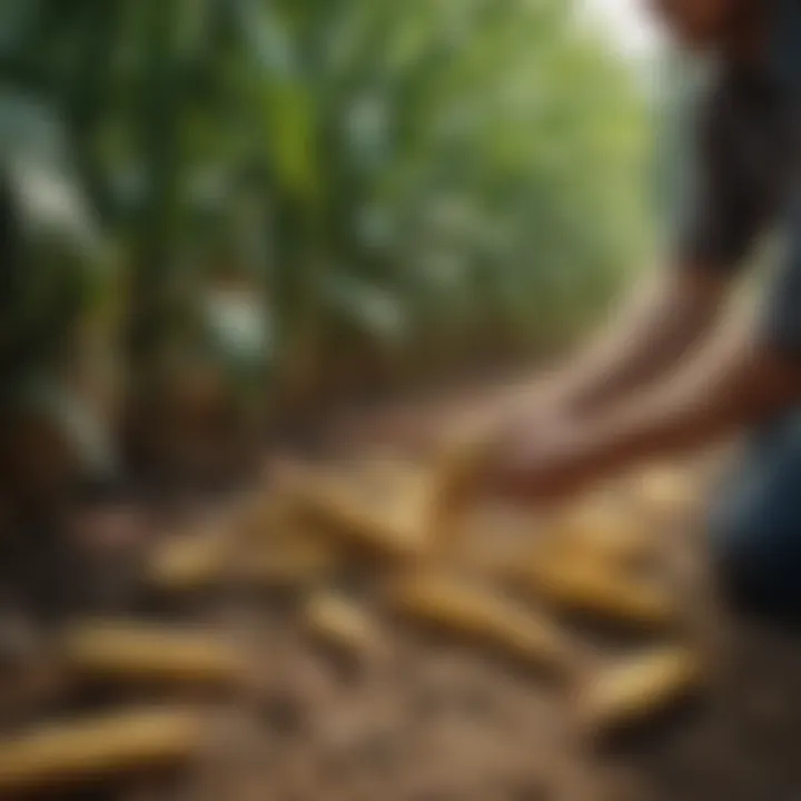 Harvesting ripe corn ears