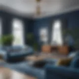 A serene living room adorned in calming blue tones