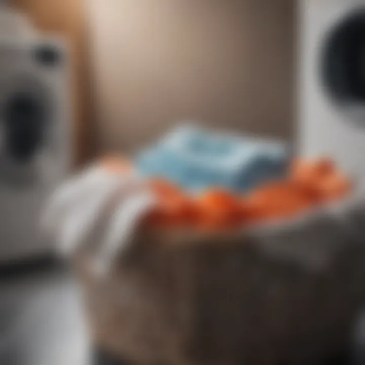 A close-up of a laundry basket filled with fresh linens and bright colors