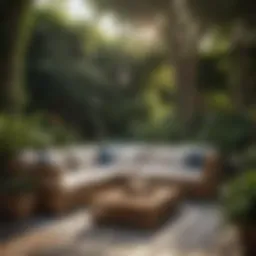 Luxurious rattan outdoor sectional in a garden setting