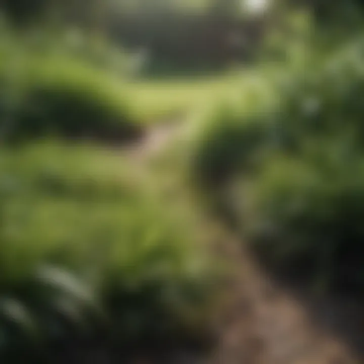 Close-up of lush grass contrasting with patchy areas
