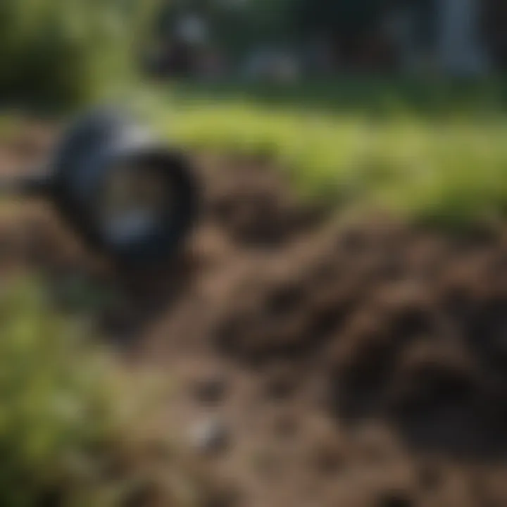 Soil testing kit on a patchy lawn