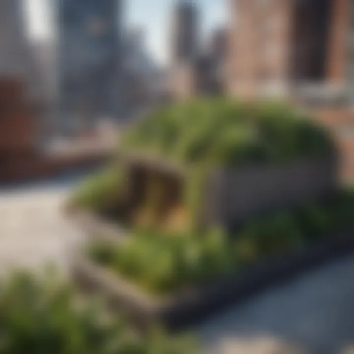 Urban rooftop with sustainable materials and greenery