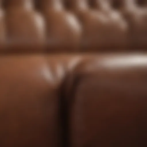 Close-up of a leather sofa texture showcasing its natural grain.