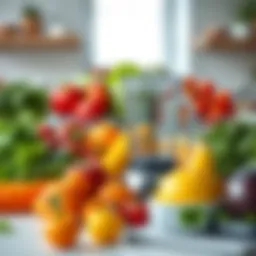 Vibrant assortment of fresh fruits and vegetables ready for blending.
