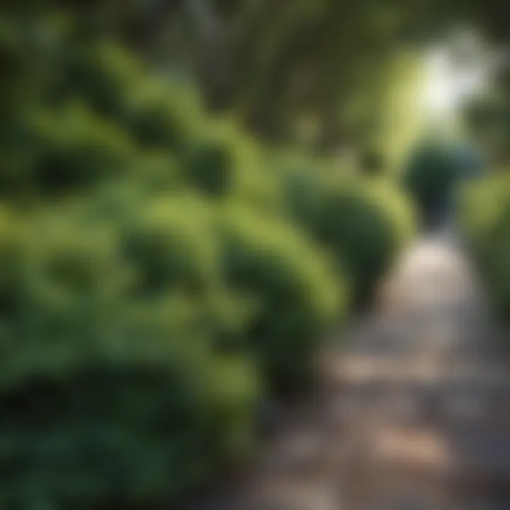 Healthy shrubs lined along a walkway