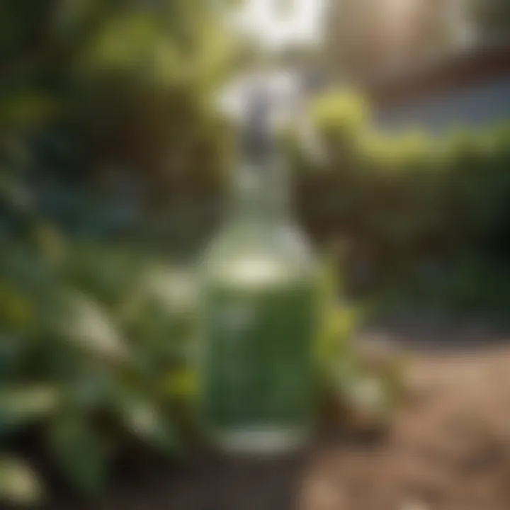 An eco-friendly spray bottle in a lush garden