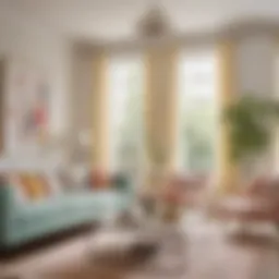 A bright and airy living room decorated with pastel colors and floral accents for spring.