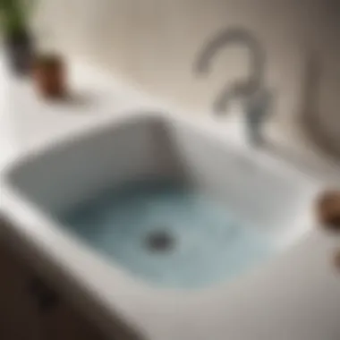 A close-up view of a sink with visible water stagnation, indicating a clog.