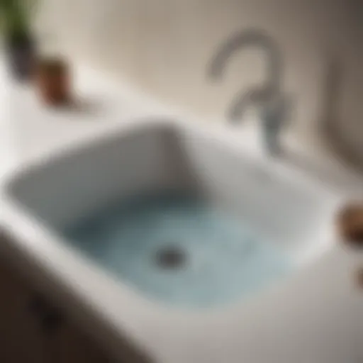 A close-up view of a sink with visible water stagnation, indicating a clog.