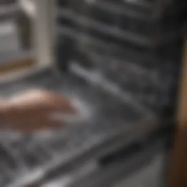 Close-up of a clogged dishwasher filter