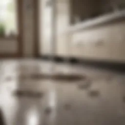 Close-up view of an ant trail on a kitchen counter