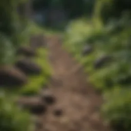 A lush green yard with molehills indicating mole activity.