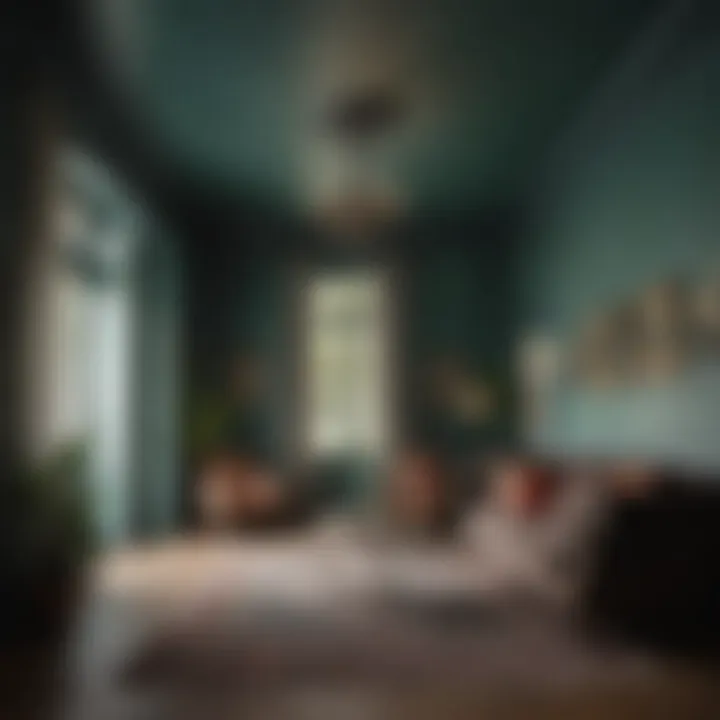 Creative use of contrasting lighting in a room where walls and ceiling share the same shade, highlighting the design's depth.
