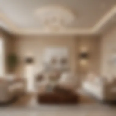 Cohesive Warm Beige Living Space A modern living area with cohesive design, featuring matching wall and ceiling colors in a warm beige tone.