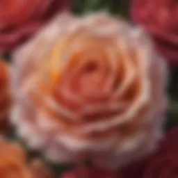 A close-up view of a heavily scented rose in full bloom, showcasing its intricate petals and vibrant colors.