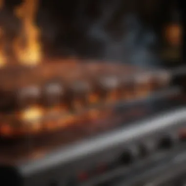 Perfectly Designed Wood Grill with Flames Wood grill setup with flames and smoke