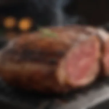 Savory Smoke-Infused Meat Grilled to Perfection Close-up of grilled meat infused with wood smoke