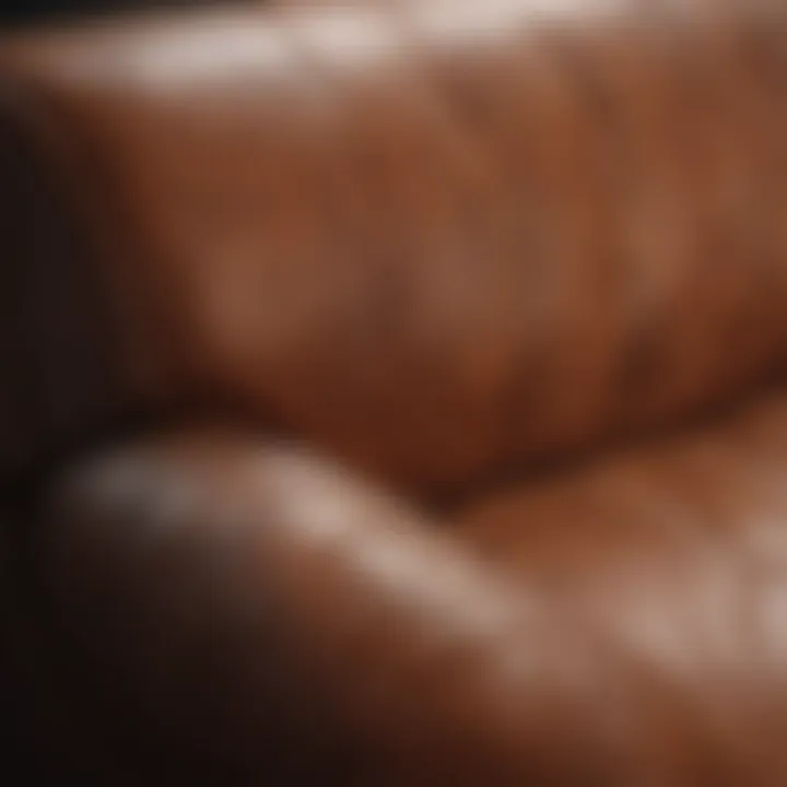 Close-up of leather texture before and after restoration