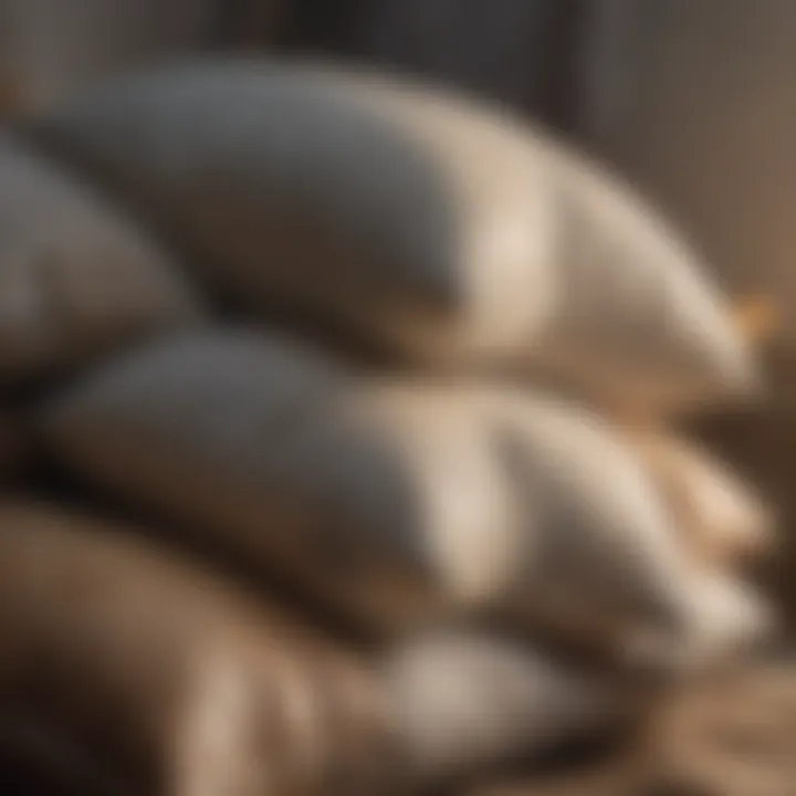 Close-up of diverse pillows designed for knee support, showcasing various materials and shapes.