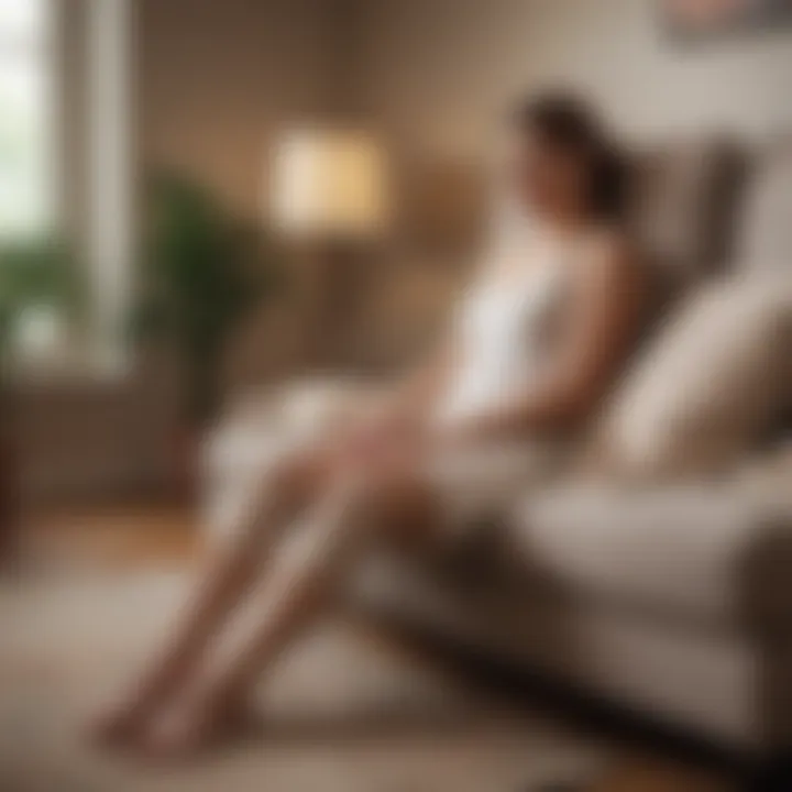 A cozy recovery scenario where a person uses a pillow under their knees post-injury, radiating comfort.