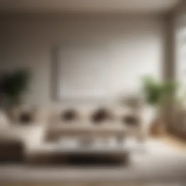 Minimalist living room featuring neutral tones and textures