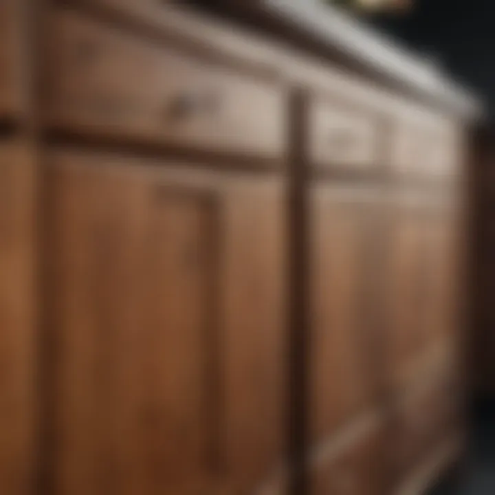 Close-up of the texture and grain of solid wood cabinets