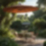 Elegant large cantilever umbrella in a sunny garden setting