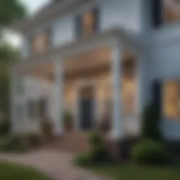 Elegant colonial home with a newly added front porch showcasing classic architectural features