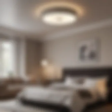 Stylish Illumination in Bedroom Design Elegant modern ceiling light fixture illuminating a stylish bedroom