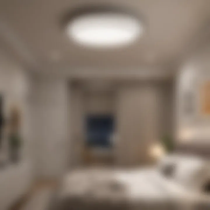 A well-lit bedroom showcasing various ceiling light styles