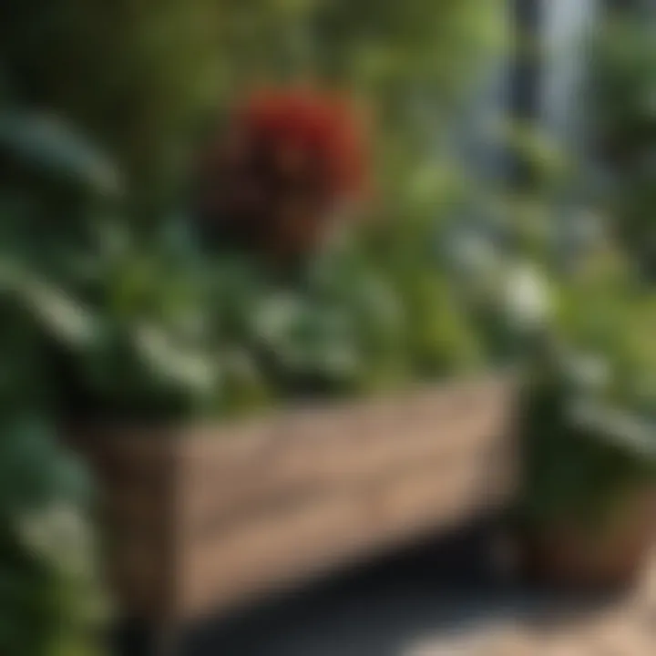 Close-up of diverse plants thriving in a beautifully designed tree plant box.