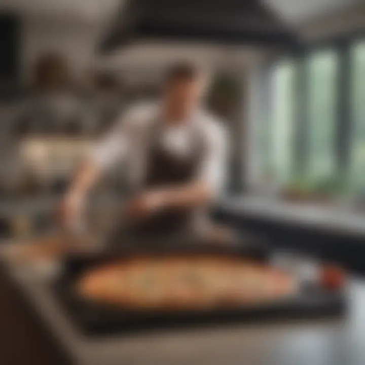 A well-organized kitchen with a personal pizza maker featured prominently