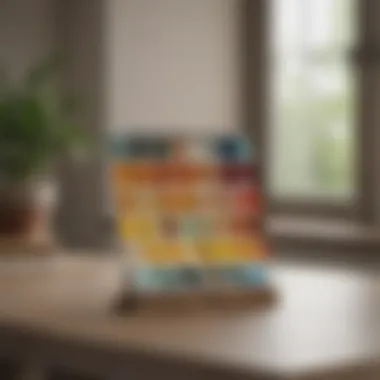 Palette of paint samples displayed on a table