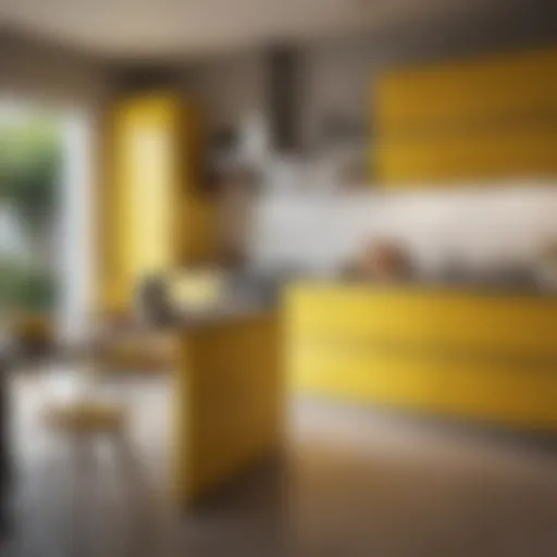 Contemporary kitchen featuring yellow cabinets and modern appliances