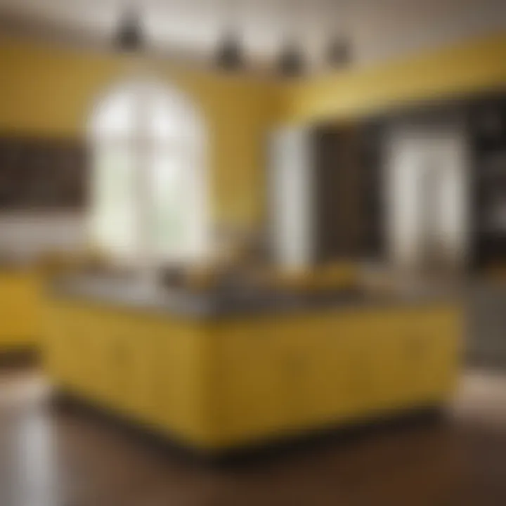 A beautifully arranged kitchen island adorned with yellow decor items