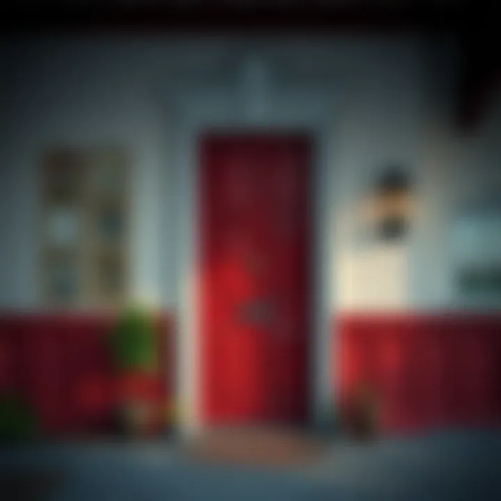 A historical depiction of red doors in architecture