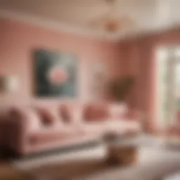 Elegant blush-toned living room with soft lighting