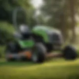 A sleek, high-performance lawn mower on a lush green lawn