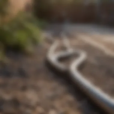 Drainage system installation with pipes and gravel in a yard