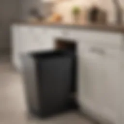 Sleek under counter trash can seamlessly integrated into kitchen cabinetry