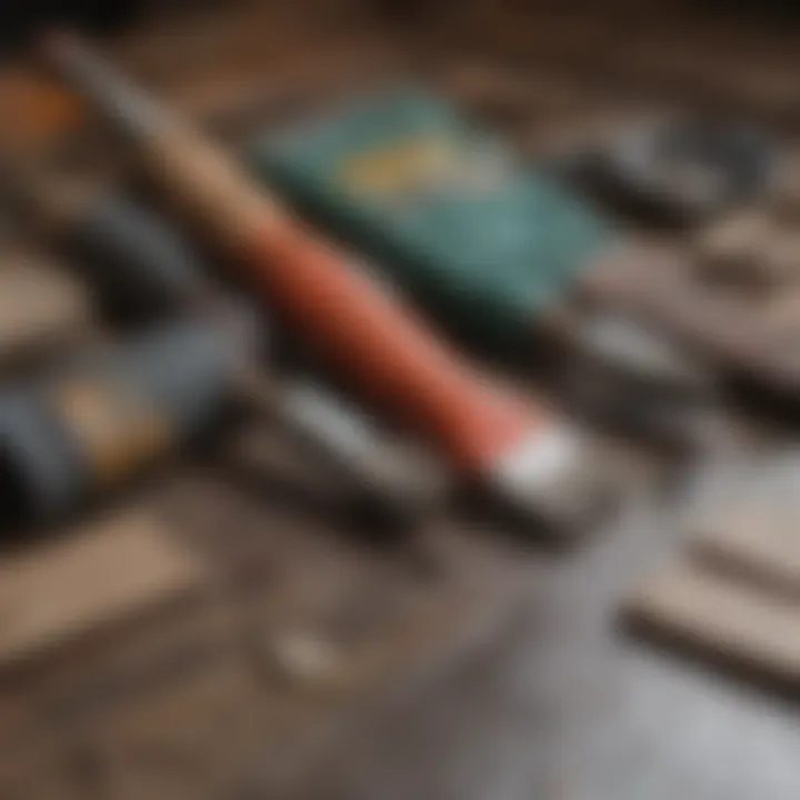 Tools and materials laid out for an exterior painting project.