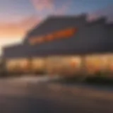 Exterior view of Home Depot store at sunset