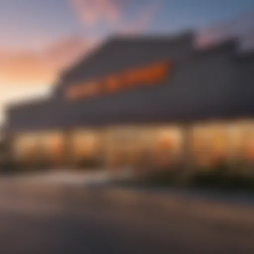 Exterior view of Home Depot store at sunset
