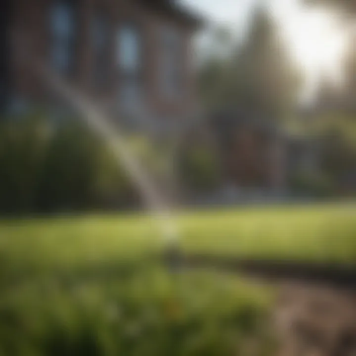 Close-up of a sprinkler system in action