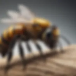 Close-up of a wood drilling bee in action, showcasing its unique anatomy.