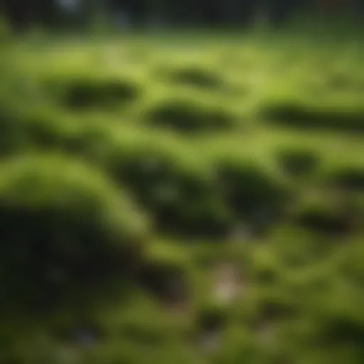Close-up of lush green moss growing on a lawn surface