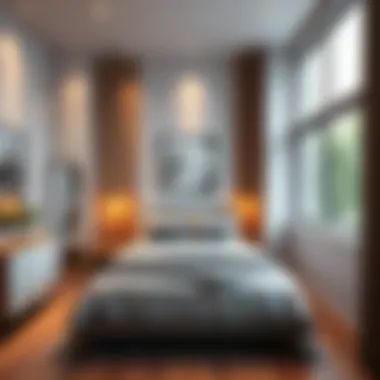 Optimized bedroom layout featuring a full bed