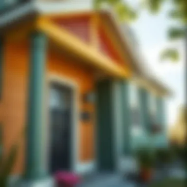 Freshly Painted House Exterior A close-up view of a freshly painted house exterior showcasing vibrant colors.